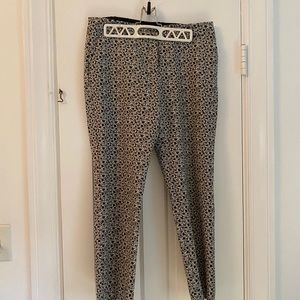 Miss Selfridge white pants with black floral print. US Size 8.